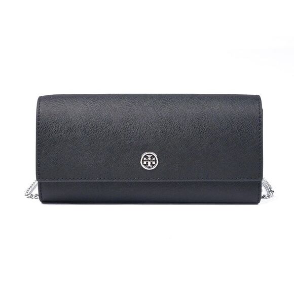 Tory Burch Emerson Black Saffiano Chain Wallet Clutch Crossbody Purse Bag - Picture 2 of 5